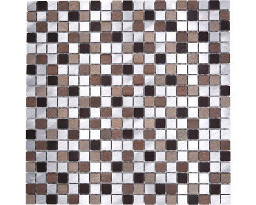 Aluminiummosaik XAM A971 Quadrat 31,7x31,7 cm kupfer silber mix Mosaikfliese mit Metall-, Holz- und Steinoptik