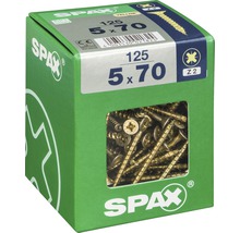 Packung mit 125 gelb verzinkten 5x70 Millimeter großen Spax Schrauben