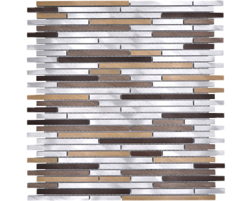 Aluminiummosaik XAM A981 Quadrat 29,8x31,8 cm kupfer silber mix Mosaikfliese mit Holz- und Metalleffekt