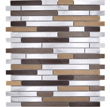 Mosaikfliese mit Holz-, Metall- und Steinoptik