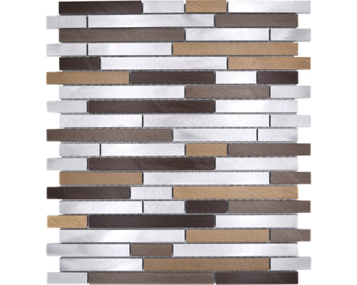 Aluminiummosaik XAM A991 Quadrat 29,8x33,8 cm kupfer silber mix Mosaikfliese mit Holz-, Metall- und Steinoptik