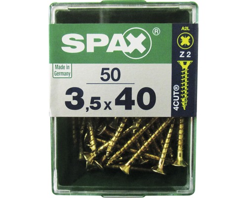 Spax Universalschraube Kreuzschlitz PZ 2, Senkkopf, Holz-Vollgewinde, 3,5x40 mm, 50 Stück Spax Universalschraube Kreuzschlitz PZ 2, Senkkopf, Holz-Vollgewinde, 3,5x40 mm, 50 Stück