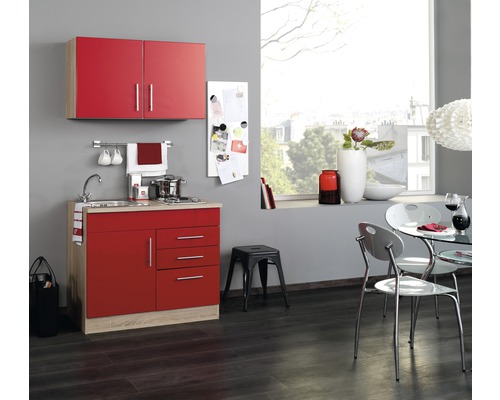 Miniküche Held Möbel Toronto rot 100x60 cm inkl. Einbaugeräte
