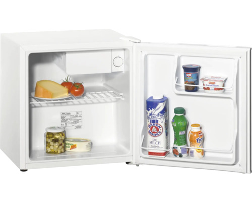 Offener, kleiner Kühlschrank mit Lebensmitteln
