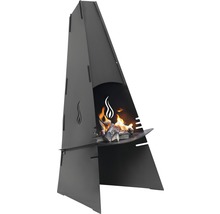 Feuersäule aus Metall mit brennendem Holz