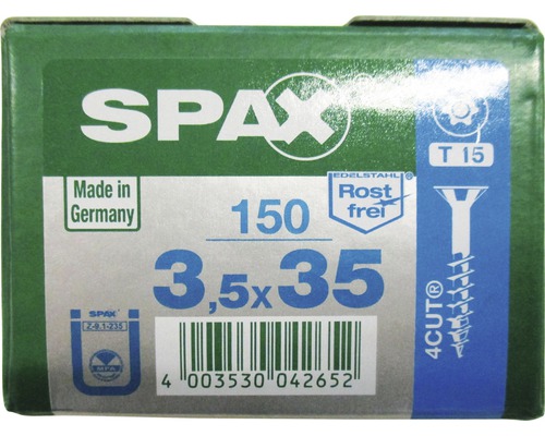 Spax Universalschraube, Edelstahl A2, Senkkopf T 15, Holz-Teilgewinde, 3,5x35 mm, 150 Stück Spax Universalschraube, Edelstahl A2, Senkkopf T 15, Holz-Teilgewinde, 3,5x35 mm, 150 Stück