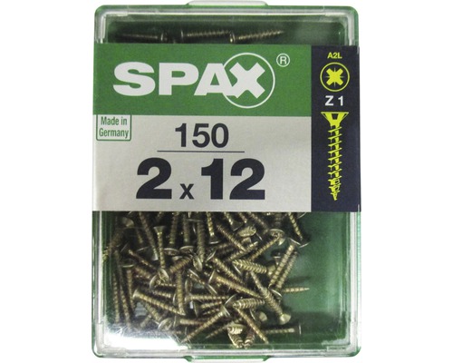 Spax Universalschraube Kreuzschlitz PZ 1, Senkkopf, Holz-Vollgewinde, 2x12 mm, 150 Stück Spax Universalschraube Kreuzschlitz PZ 1, Senkkopf, Holz-Vollgewinde, 2x12 mm, 150 Stück