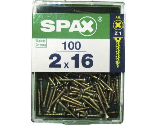 Spax Universalschraube Kreuzschlitz PZ 1, Senkkopf, Holz-Vollgewinde, 2x16 mm, 100 Stück Spax Universalschraube Kreuzschlitz PZ 1, Senkkopf, Holz-Vollgewinde, 2x16 mm, 100 Stück