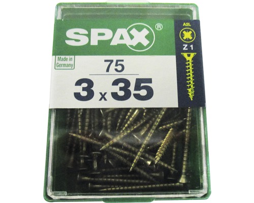 Spax Universalschraube Kreuzschlitz PZ 1, Senkkopf, Holz-Vollgewinde, 3x35 mm, 75 Stück Spax Universalschraube Kreuzschlitz PZ 1, Senkkopf, Holz-Vollgewinde, 3x35 mm, 75 Stück