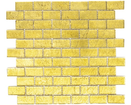 Glasmosaik Crystal Brick XCM 8GO35 30,0x30,0 cm gold Mosaikfliese in Ziegeloptik