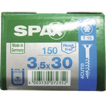 Spax Universalschraube, Edelstahl A2, Senkkopf T 15, Holz-Teilgewinde, 3,5x30 mm, 150 Stück
