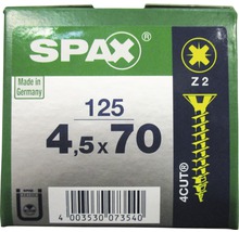Spax Universalschraube Kreuzschlitz PZ 2, Senkkopf, Holz-Vollgewinde, 4,5x70 mm, 125 Stück