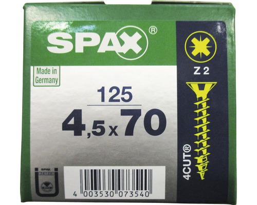 Spax Universalschraube Kreuzschlitz PZ 2, Senkkopf, Holz-Vollgewinde, 4,5x70 mm, 125 Stück Spax Universalschraube Kreuzschlitz PZ 2, Senkkopf, Holz-Vollgewinde, 4,5x70 mm, 125 Stück