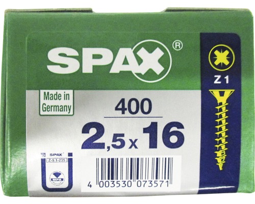 Spax Universalschraube Kreuzschlitz PZ 1, Senkkopf, Holz-Vollgewinde, 2,5x16 mm, 400 Stück Spax Universalschraube Kreuzschlitz PZ 1, Senkkopf, Holz-Vollgewinde, 2,5x16 mm, 400 Stück