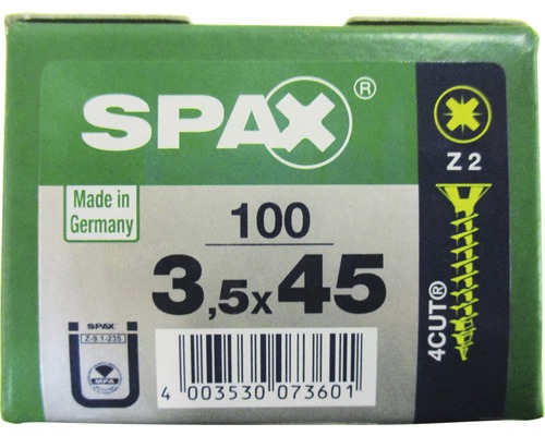 Spax Universalschraube Kreuzschlitz PZ 2, Senkkopf, Holz-Vollgewinde, 3,5x45 mm, 100 Stück Spax Universalschraube Kreuzschlitz PZ 2, Senkkopf, Holz-Vollgewinde, 3,5x45 mm, 100 Stück