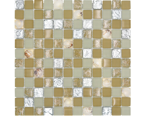 Glasmosaik Crystal Quadrat XCM 8OP9 Muschel 30,0x30,0 cm beige Mosaikfliese mit Meeresmotiven