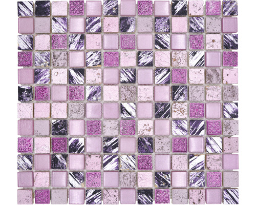 Glasmosaik mit Naturstein XCM CB 35 30,0x32,5 cm lila pink