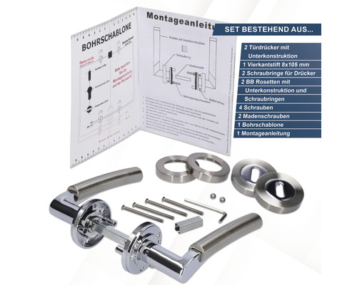 Türdrücker-Garnitur mit Montageanleitung und Bohrschablone