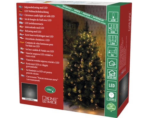 LED-Weihnachtsbaumkerzen mit grünem Kabel, 150 Stück, für Innenräume
