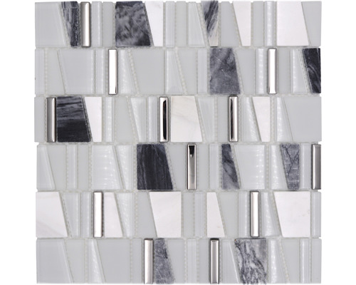 Glasmosaik mit Naturstein XCM LA10 30,0x30,0 cm weiß