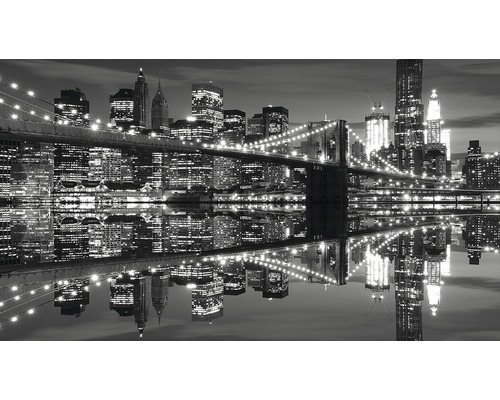 Fototapete Papier 1819 P4 New York schwarz weiß 2-tlg. 254 x 184 cm Schwarzweiß-Fotografie der Brooklyn Bridge und der Skyline von New York bei Nacht