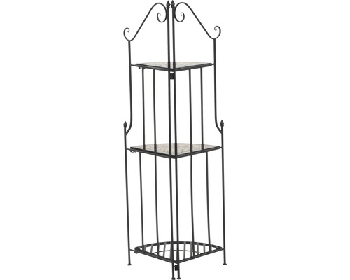 Eckregal mit zwei Ablageflächen und Metallrahmen