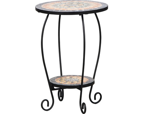 Beistelltisch mit Mosaikplatte und Ablage aus Metall