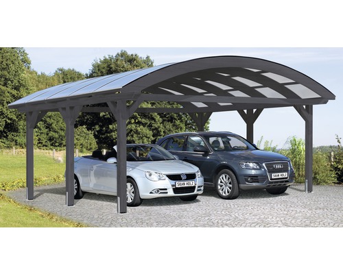 Doppelcarport SKAN HOLZ Bogendach 635x541 cm schiefergrau Doppelcarport aus Holz mit zwei Autos
