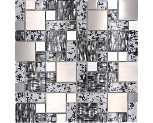 Glasmosaik mit Metall Crystal XCM MC629 30,0x30,0 cm schwarz silber Quadratische Mosaikfliese mit Glas- und Metallelementen