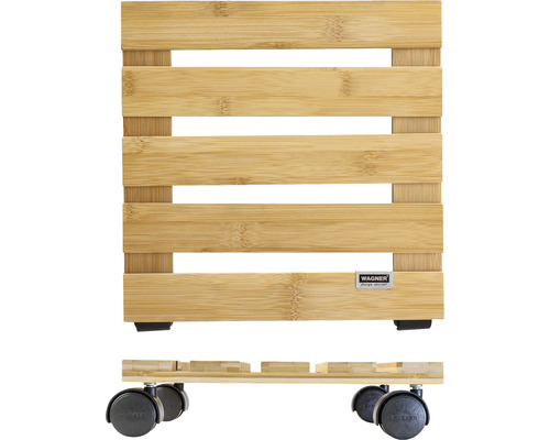 Pflanzenroller aus Bambus mit Rollen und Wagner Logo