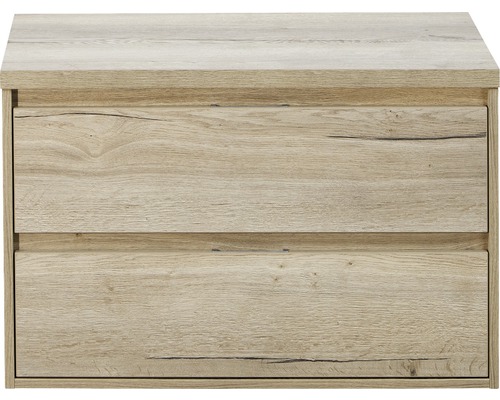 Waschbeckenunterschrank Sanox Porto 59x90x50 cm mit Waschtischplatte Eiche natur Unterschrank mit zwei Schubladen im Holzdekor