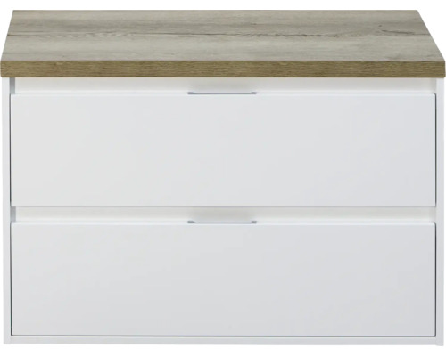 Waschbeckenunterschrank Sanox Porto 59x90x50 cm mit Waschtischplatte weiß hochglanz/Eiche natur