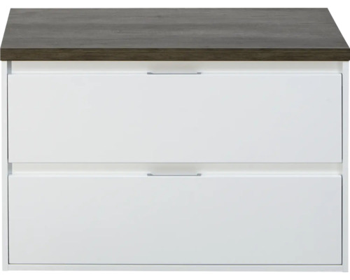 Waschbeckenunterschrank Sanox Porto 58,6x90 cm mit Waschtischplatte weiß Unterschrank mit zwei Schubladen und einer Platte in Holzoptik