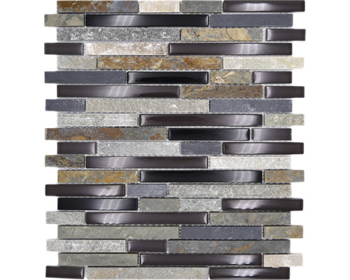 Glasmosaik mit Naturstein XCM MV788 29,8x33,8 cm schwarz grau Mosaikfliese aus Stein und Metall
