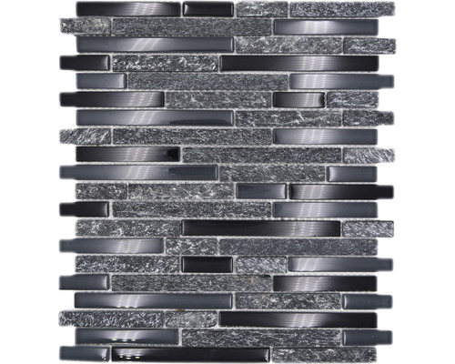 Glasmosaik mit Naturstein XCM MV798 29,8x33,8 cm grau schwarz mix