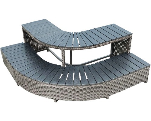 Halbrunde Whirlpool-Umrandung aus Rattan mit zwei Ebenen