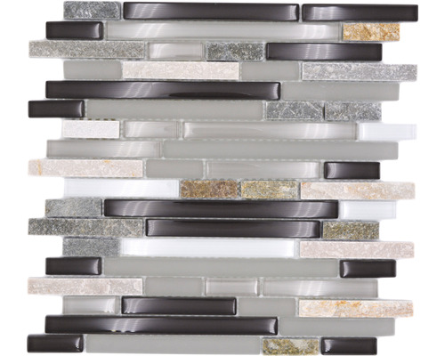 Glasmosaik mit Naturstein XCM MV808 30,0x30,0 cm braun grau Mosaikfliese mit Glas- und Steinelementen