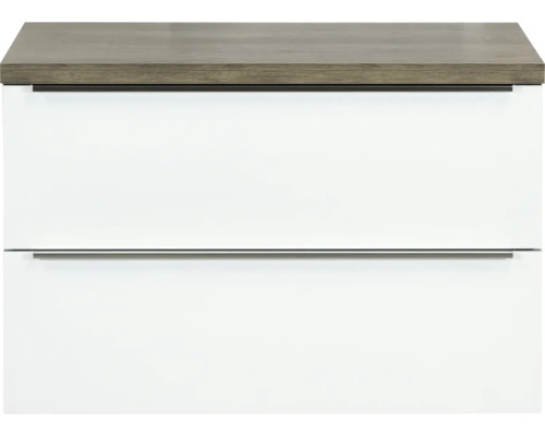 Waschbeckenunterschrank Sanox Pulse 58,6x90x50 cm mit Waschtischplatte weiß glänzend/Nebraska Eiche