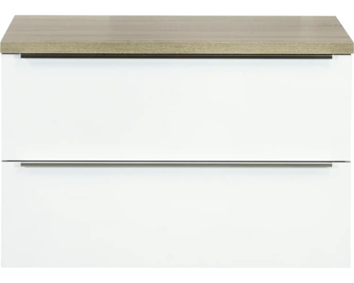 Waschbeckenunterschrank Sanox Pulse 58,6x90x50 cm mit Waschtischplatte weiß glänzend/Eiche grau