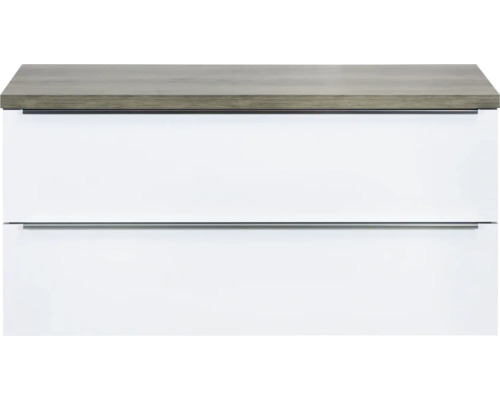 Waschbeckenunterschrank Sanox Pulse 58,6x120x50 cm mit Waschtischplatte weiß glänzend/Nebraska Eiche