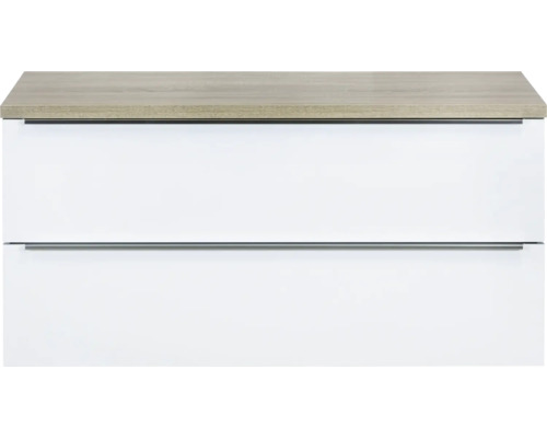Waschbeckenunterschrank Sanox Pulse 58,6x120x50 cm mit Waschtischplatte weiß glänzend/Eiche