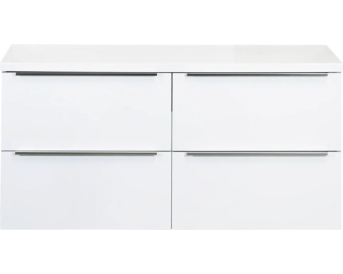 Waschbeckenunterschrank Sanox Pulse 58,6x120x50 cm mit Waschtischplatte 4 Schubladen weiß glänzend