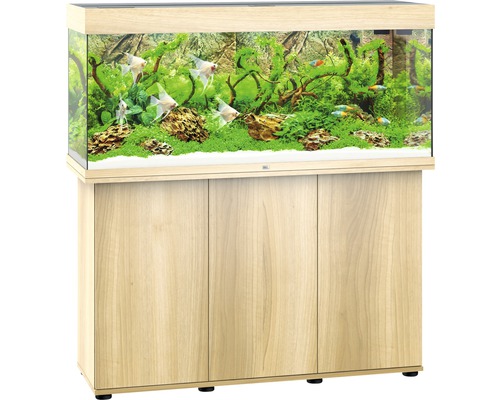 Aquariumkombination JUWEL Rio 240 SBX mit LED-Beleuchtung, Heizer, Filter und Unterschrank, helles Holz