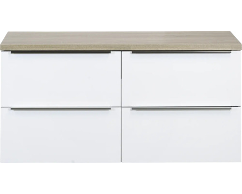 Waschbeckenunterschrank Sanox Pulse 58,6x120x50 cm mit Waschtischplatte 4 Schubladen weiß glänzend/Eiche grau