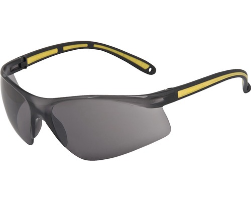 Schutzbrille mit grau getönten Gläsern und Bügeln