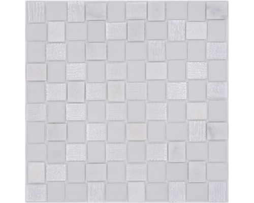 Glasmosaik mit Naturstein XCM R07 27,3x27,3 cm weiß
