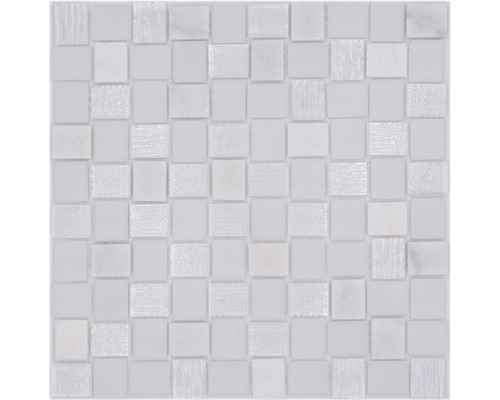 Glasmosaik mit Naturstein XCM R07 27,3x27,3 cm weiß Quadratisches Mosaik aus Glas und Naturstein