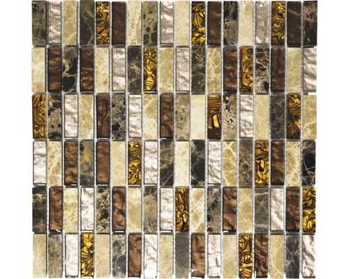 Glasmosaik mit Naturstein XCM SM18 30,0x30,0 cm braun beige Mosaikfliese aus Glas und Naturstein