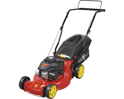 Roter Rasenmäher mit Fangkorb von Wolf Garten