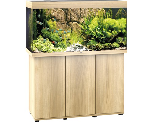 Aquariumkombination JUWEL Rio 350 SBX mit LED-Beleuchtung, Heizer, Filter und Unterschrank, helles Holz